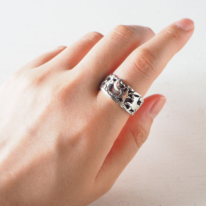 moge handmade silver accessories shooting star and dog silver ring 10.5mm [mo-R-077] 