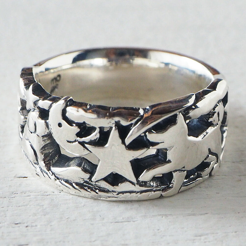 moge handmade silver accessories shooting star and dog silver ring 10.5mm [mo-R-077] 
