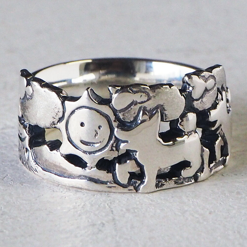 moge（モゲ） 手作りシルバーアクセサリー 羊雲とワンコ シルバーリング 11mm [mo-R-085]