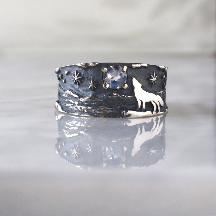 moge handmade silver accessories roar to the blue moon -wolf- silver ring 13mm [mo-R-095] 