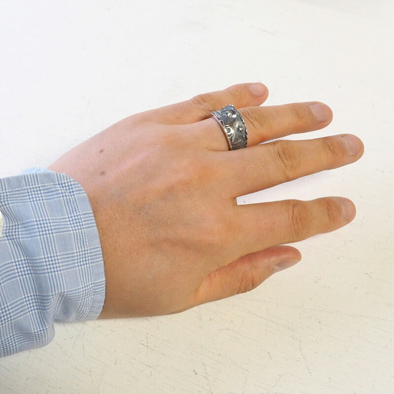 moge（モゲ） 手作りシルバーアクセサリー 蒼い月への咆哮 ー狼ー シルバーリング 13mm [mo-R-095]