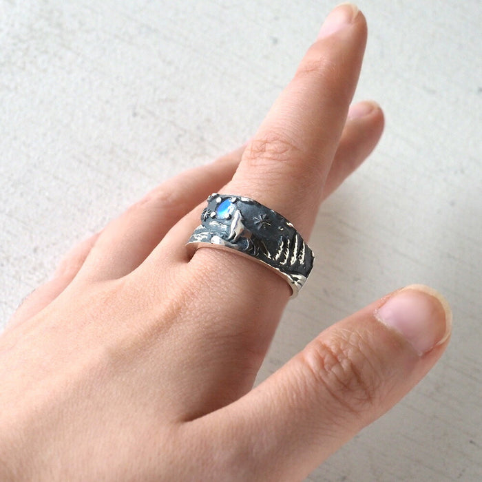 moge handmade silver accessories roar to the blue moon -wolf- silver ring 13mm [mo-R-095] 