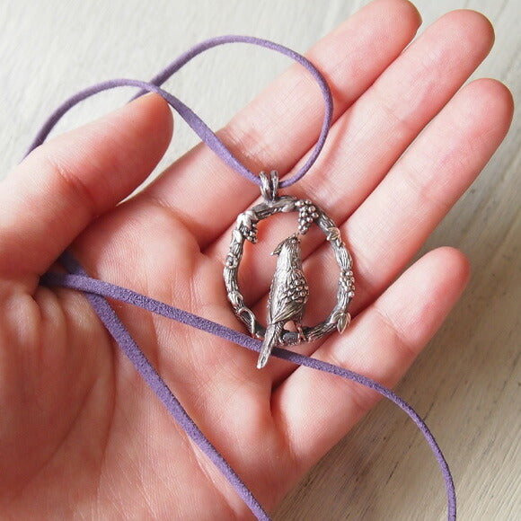[Choose from 2 colors] marship grape and cockatiel silver necklace with leather cord [MS-1-5] 