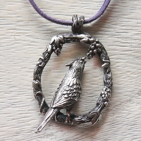 [Choose from 2 colors] marship grape and cockatiel silver necklace with leather cord [MS-1-5] 