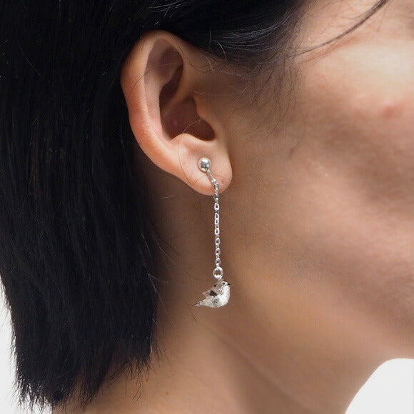 marship（マーシップ） 手作りアクセサリー シマエナガの耳飾り シルバーイヤリング [MS-PE-9-E]