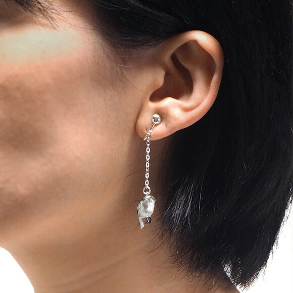 marship（マーシップ） 手作りアクセサリー シマエナガの耳飾り シルバーイヤリング [MS-PE-9-E]