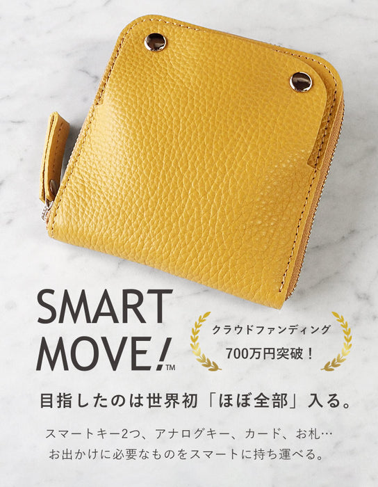 SMART MOVE! (スマートムーブ) スマートキーケース 財布 くちなしの色衣(イエロー) シュリンク牛革 [MV0012] スマートキー 2個収納 洛景工房(らくけいこうぼう)