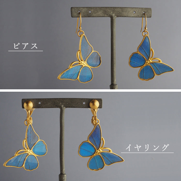 naturama(ナチュラマ) ブルーモルフォ蝶のピアス・イヤリング Mサイズ