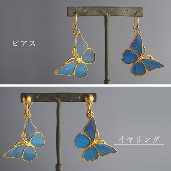naturama (naturama) 藍色 morpho 蝴蝶耳環和耳環 M 尺寸雙耳套裝 [NA02MY] 您可以從 2 種類型中選擇