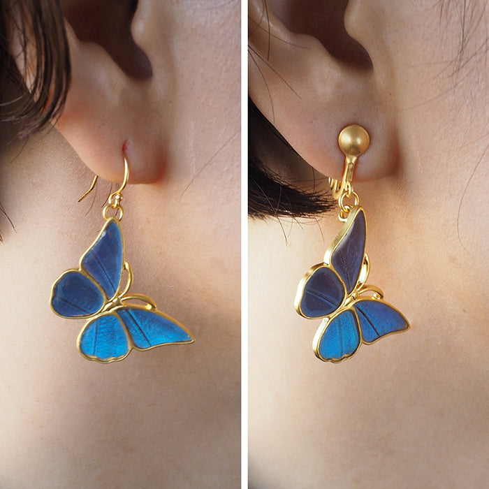 naturama (naturama) 藍色 morpho 蝴蝶耳環和耳環 M 尺寸雙耳套裝 [NA02MY] 您可以從 2 種類型中選擇