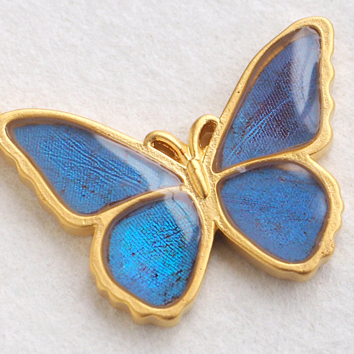 naturama 藍色 Morpho 蝴蝶耳環黃銅金色 S 尺寸雙耳套裝 [NA02SY] 您可以從 2 種類型中選擇