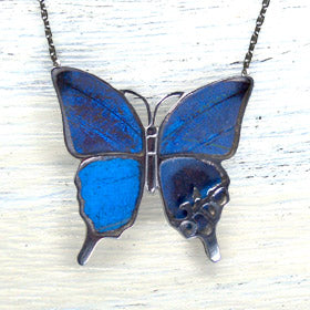 naturama Blue Morpho Butterfly Necklace Silver “L” [NA03BP-AG] Choose from 2 types 