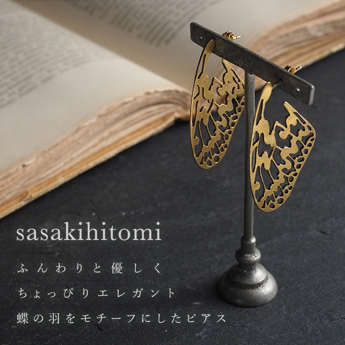 sasakihitomi 蝴蝶耳環 黃銅 18K 金塗層雙耳套裝 女款 [No-001B] 