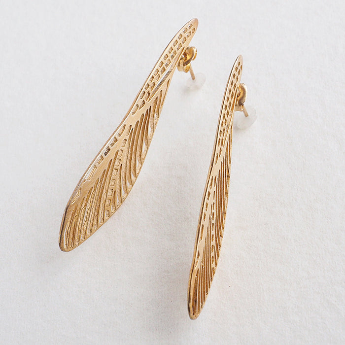 sasakihitomi Dragonfly Earrings Brass 18K Gold Coating Binaural Set Women's [No-002B] 