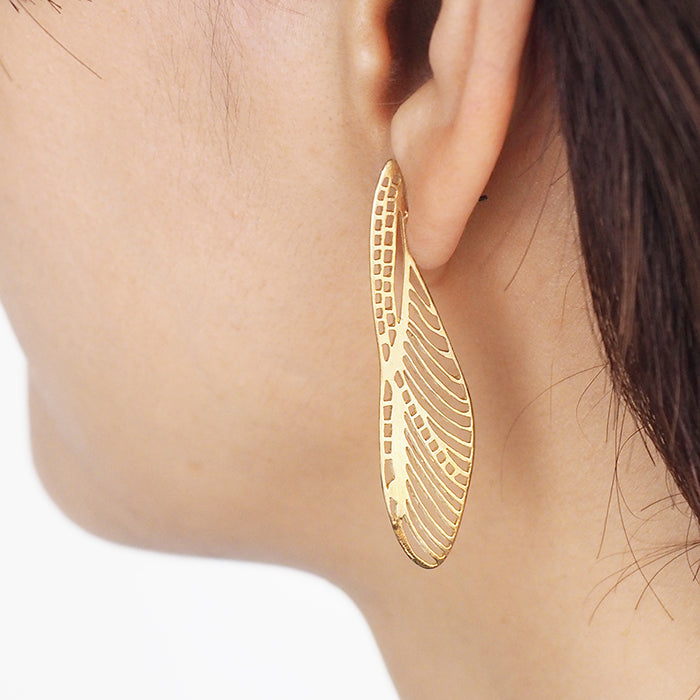 sasakihitomi Dragonfly Earrings Brass 18K Gold Coating Binaural Set Women's [No-002B] 