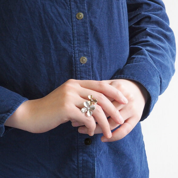 sasakihitomi clover ring silver &amp; brass free size ladies [No-009] 