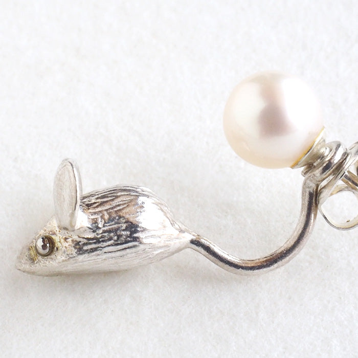 sasakihitomi Mouse Earrings 銀 925 &amp; Pearl 雙耳套裝 女款 [No-016W] 