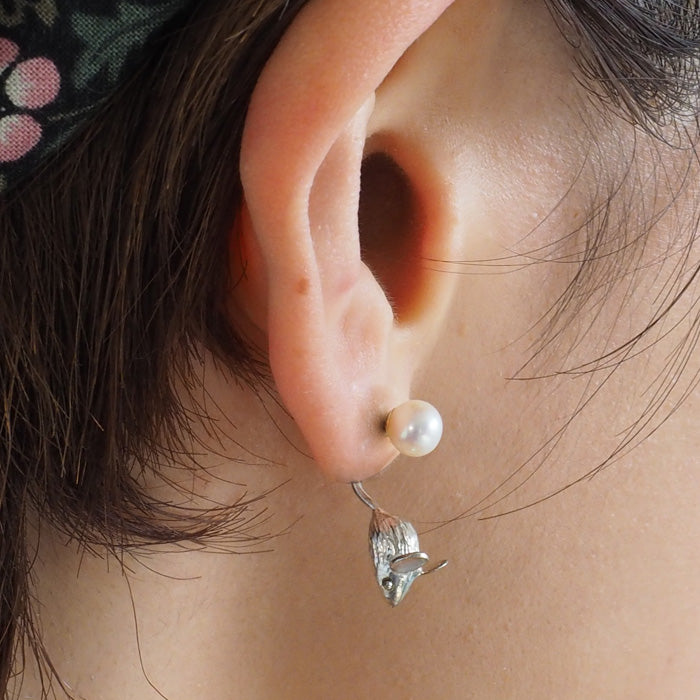 sasakihitomi Mouse Earrings 銀 925 &amp; Pearl 雙耳套裝 女款 [No-016W] 