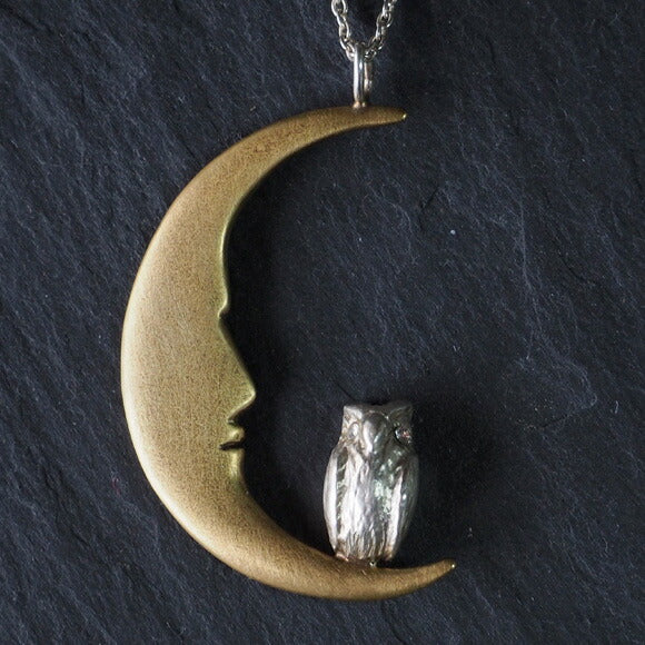 sasakihitomi Moon and Owl Necklace Silver &amp; Brass Ladies [No-017]
