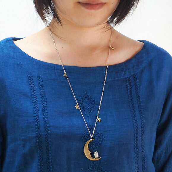 sasakihitomi（ササキヒトミ） 月とふくろうネックレス シルバー＆真鍮 レディース [No-017]