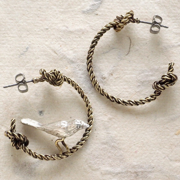 sasakihitomi 繩索和鳥耳環銀和黃銅 2 件女士 [No-024] 