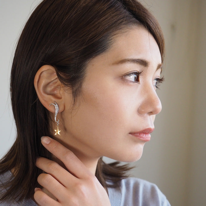sasakihitomi Shooting Star Earrings Silver 925 &amp; Brass Binaural Set Women's [No-037] 