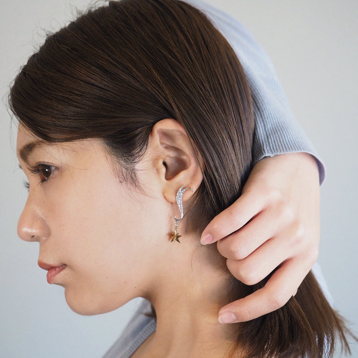 sasakihitomi 流星耳環 銀 925 &amp; 黃銅雙耳套裝 女款 [No-037] 