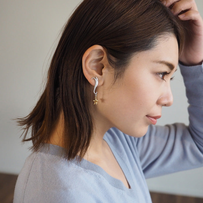 sasakihitomi Shooting Star Earrings Silver 925 &amp; Brass Binaural Set Women's [No-037] 