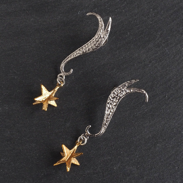 sasakihitomi 流星耳環 銀 925 &amp; 黃銅雙耳套裝 女款 [No-037] 