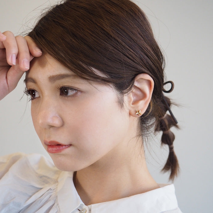sasakihitomi Star Earrings Brass 18k Gold Coating Binaural Set Women's [No-038B] 
