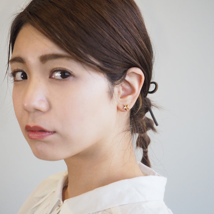 sasakihitomi Star Earrings Brass 18k Gold Coating Binaural Set Women's [No-038B] 