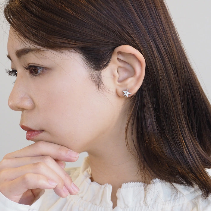 [只一隻耳朵] sasakihitomi 星星耳環銀色一隻耳朵女士 [No-038S-single] 