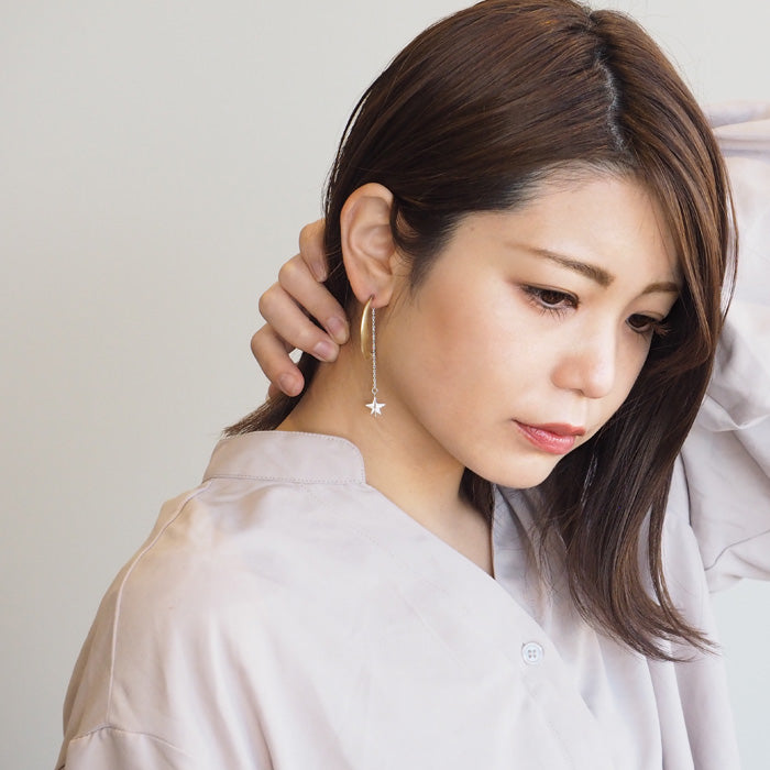 sasakihitomi(ササキヒトミ) 月と星のピアス 片耳 真鍮の月＆シルバーの星 レディース [No-039]
