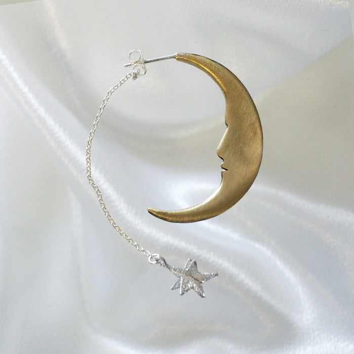 Sasakihitomi Moon and Star Earrings One Ear Brass Moon &amp; Silver Star Women's [No-039] 