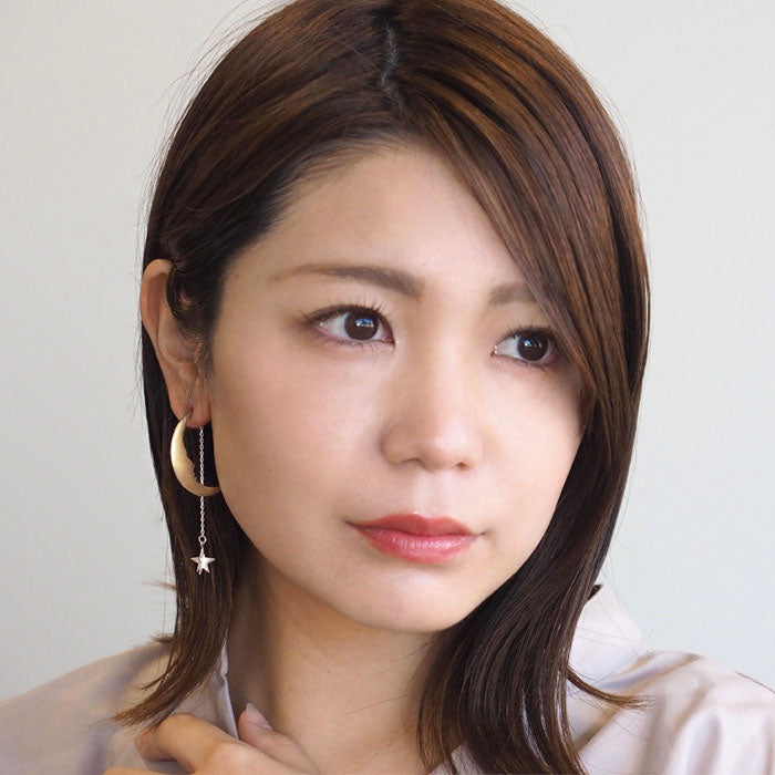 sasakihitomi(ササキヒトミ) 月と星のピアス 片耳 真鍮の月＆シルバーの星 レディース [No-039]