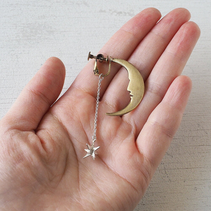 sasakihitomi moon and star earrings one ear silver &amp; brass ladies [No-039-E] 