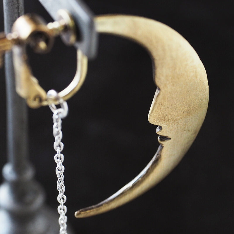 sasakihitomi moon and star earrings one ear silver &amp; brass ladies [No-039-E] 