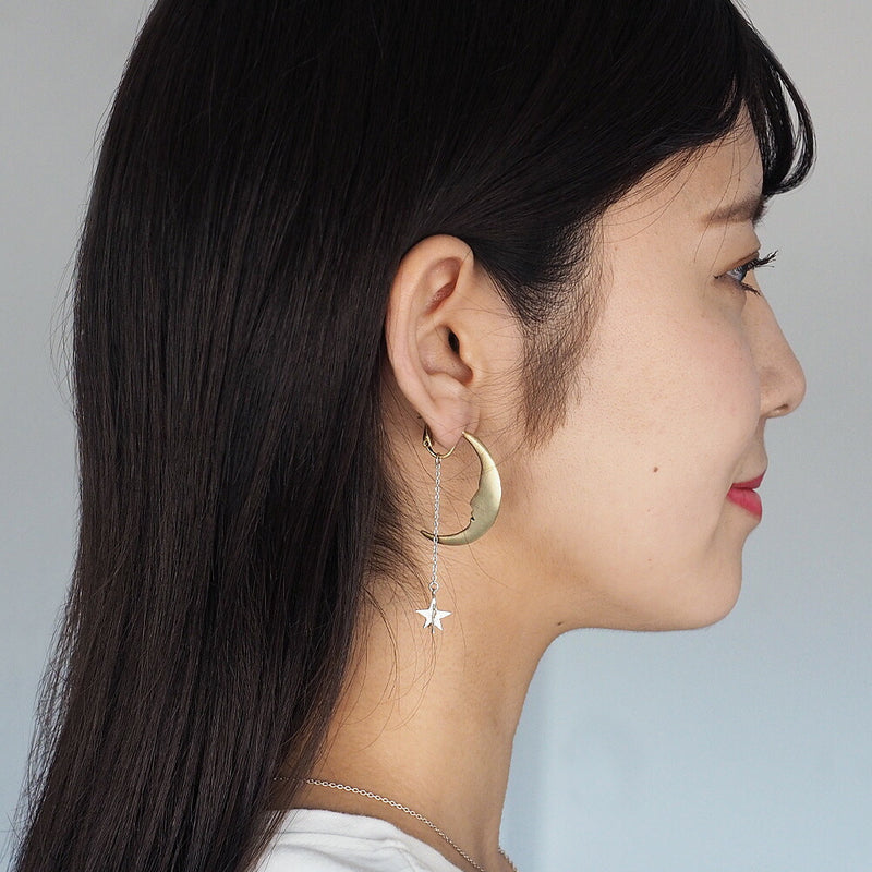 sasakihitomi moon and star earrings one ear silver &amp; brass ladies [No-039-E] 