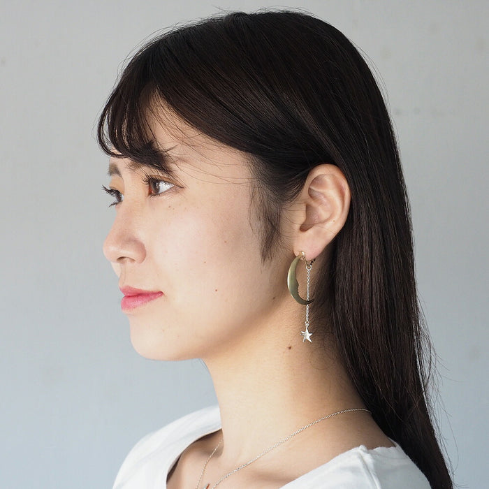 sasakihitomi moon and star earrings one ear silver &amp; brass ladies [No-039-E] 