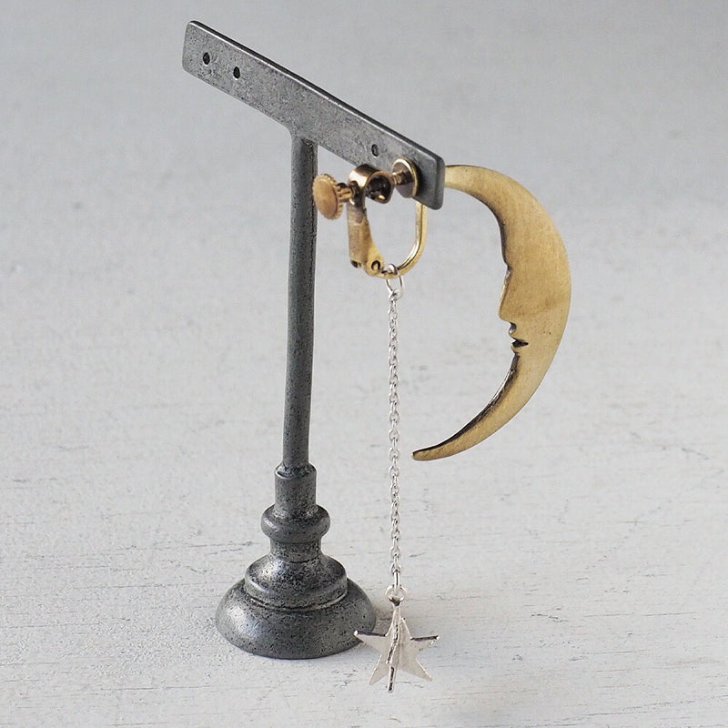 sasakihitomi moon and star earrings one ear silver &amp; brass ladies [No-039-E] 