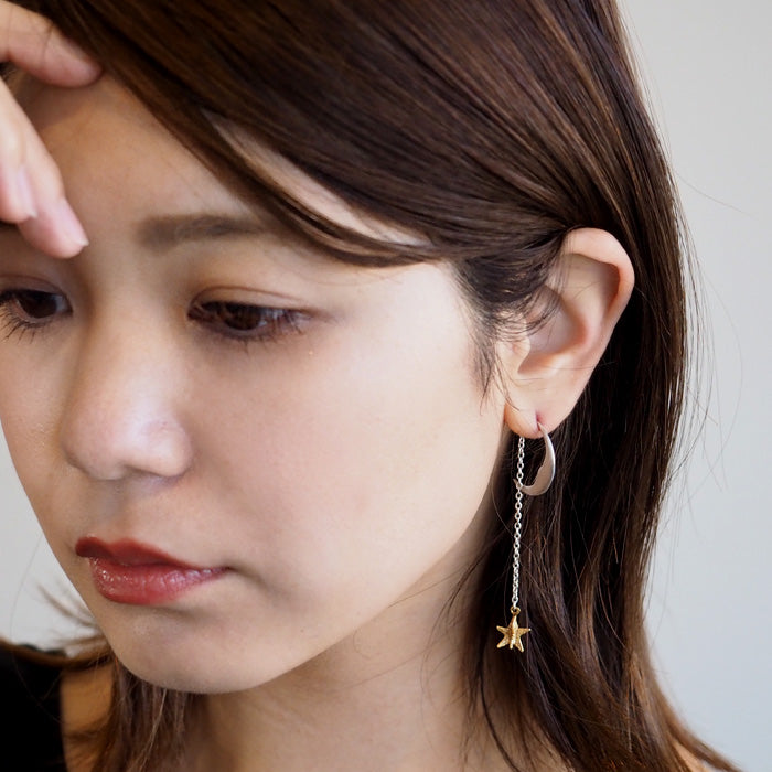 sasakihitomi Moon and Star Earrings S Size Silver Moon &amp; Brass Star One Ear Women's [No-039-S] 