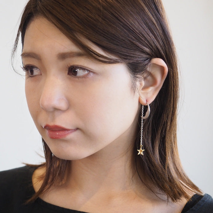 sasakihitomi Moon and Star Earrings S Size Silver Moon &amp; Brass Star One Ear Women's [No-039-S] 