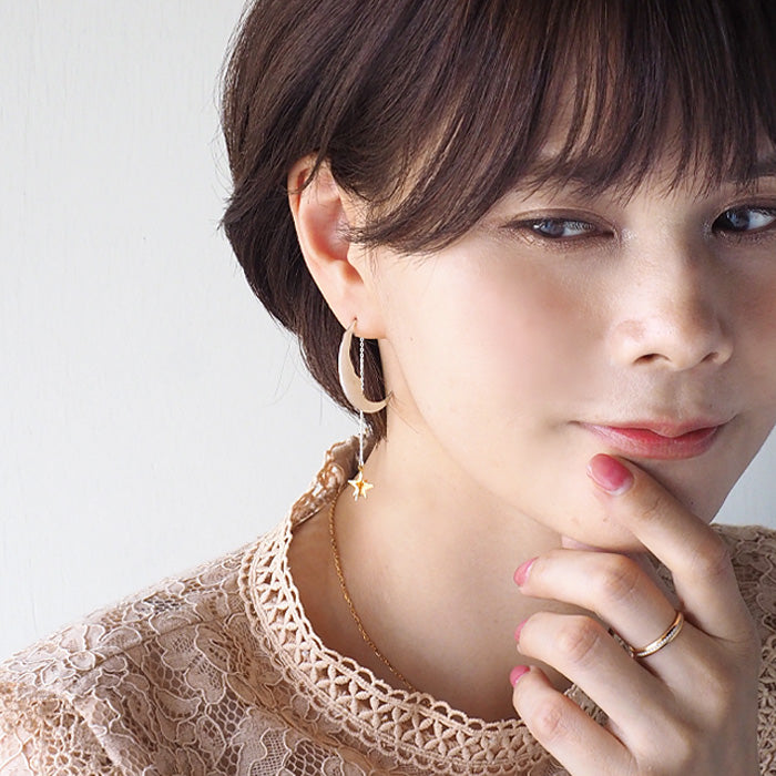 sasakihitomi（ササキヒトミ） 月と星のピアス 片耳 シルバーの月＆真鍮の星 レディース [No-039SV]