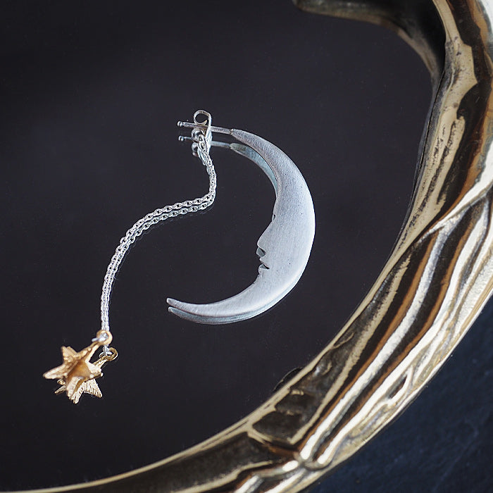 sasakihitomi Moon and Star Earrings One Ear Silver Moon &amp; Brass Star Women's [No-039SV] 
