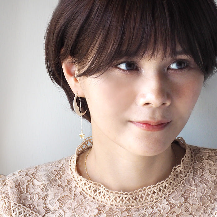 sasakihitomi（ササキヒトミ） 月と星のピアス 片耳 シルバーの月＆真鍮の星 レディース [No-039SV]