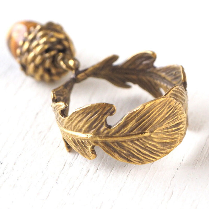 sasakihitomi 橡子戒指黃銅和虎眼無尺寸女士 [No-041]