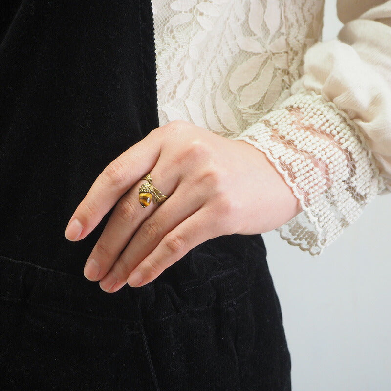 sasakihitomi（ササキヒトミ） どんぐりリング 真鍮＆タイガーアイ フリーサイズ レディース [No-041]