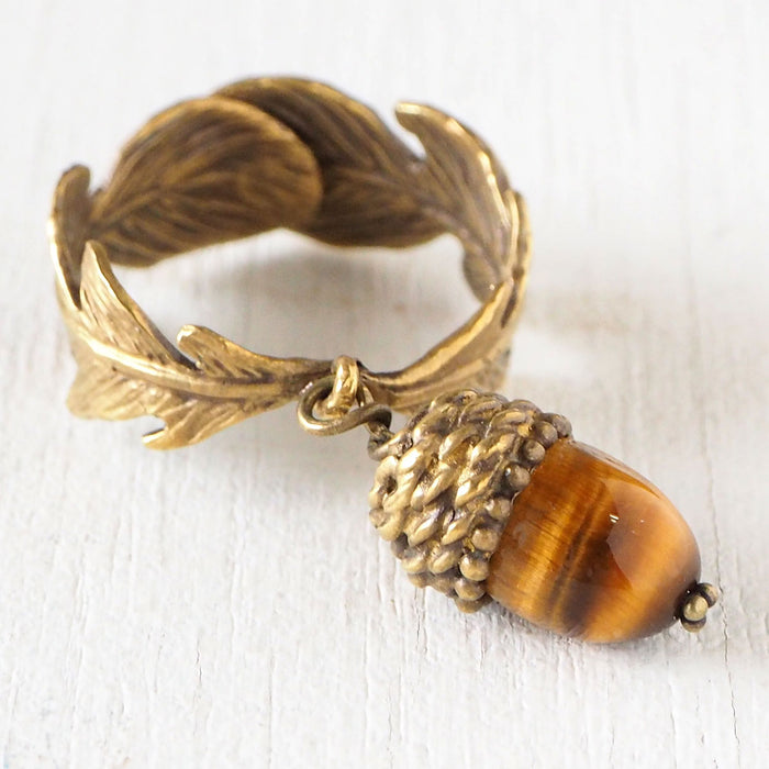 sasakihitomi acorn ring brass &amp; tiger eye free size ladies [No-041]