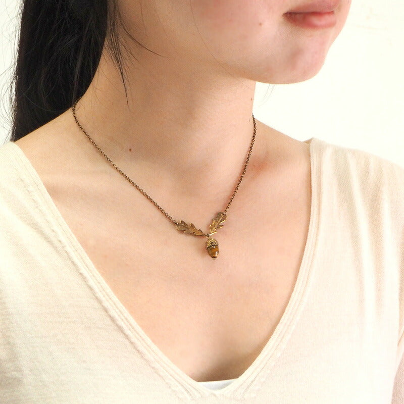 sasakihitomi acorn necklace S size brass &amp; tiger eye ladies [No-042]