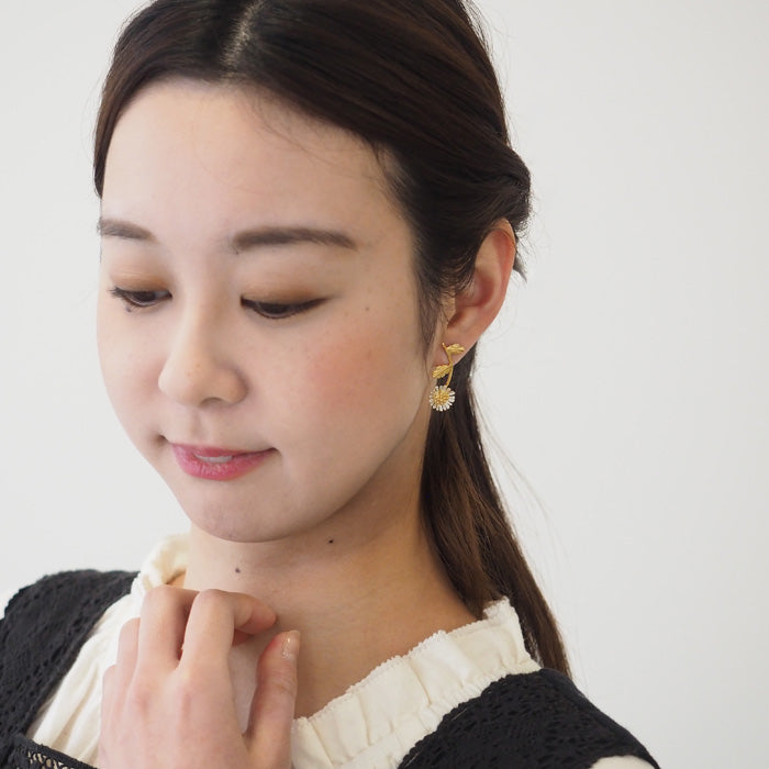 sasakihitomi Kogiku Earrings Asymmetric Silver 925 18K Gold Coating Binaural Set Women's [No-045] 
